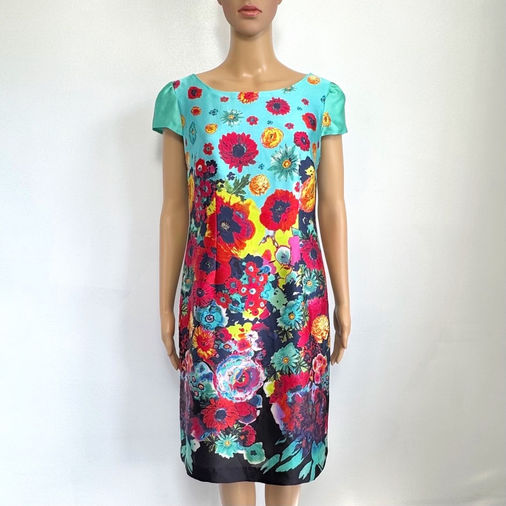 Vintage Mario Serrani Italy Blue Dopamine Floral Shift Dress, Women’s size 6